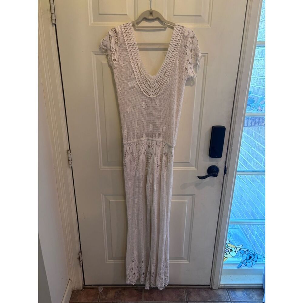Jen's Pirate Booty Boho Chic White Crochet Wrap Jumpsuit perfect for a festival - Picture 5 of 5